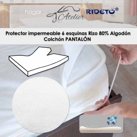 Waterproof mattress protector 80% cotton terry fabric 6 fittings PANTALÓN